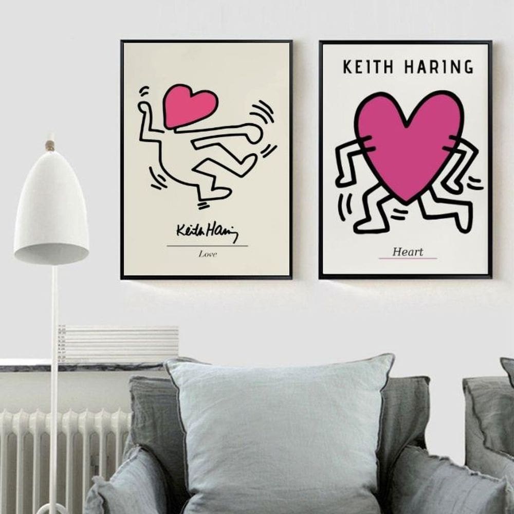 Kit 2 Quadros Keith Haring Heart Love 24X18Cm