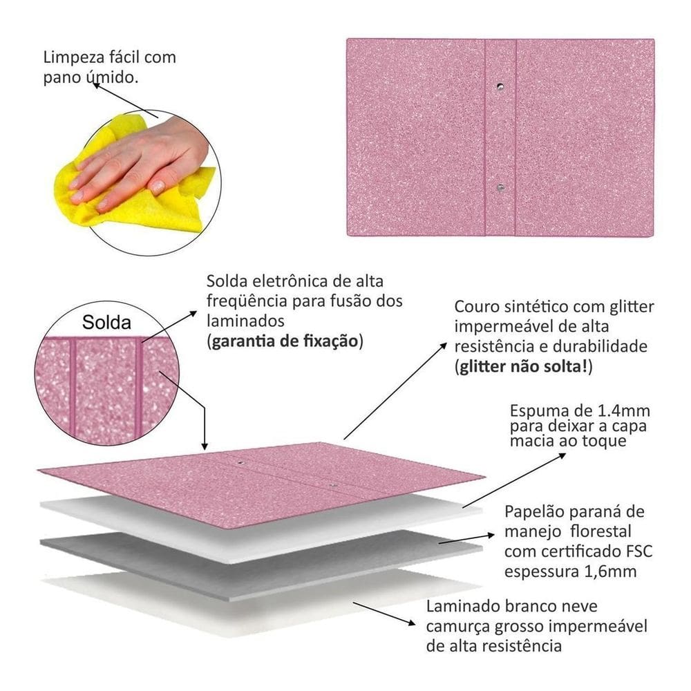 Album Fotos 15X21/100 Rosa Glitter Menina Glamour Chique