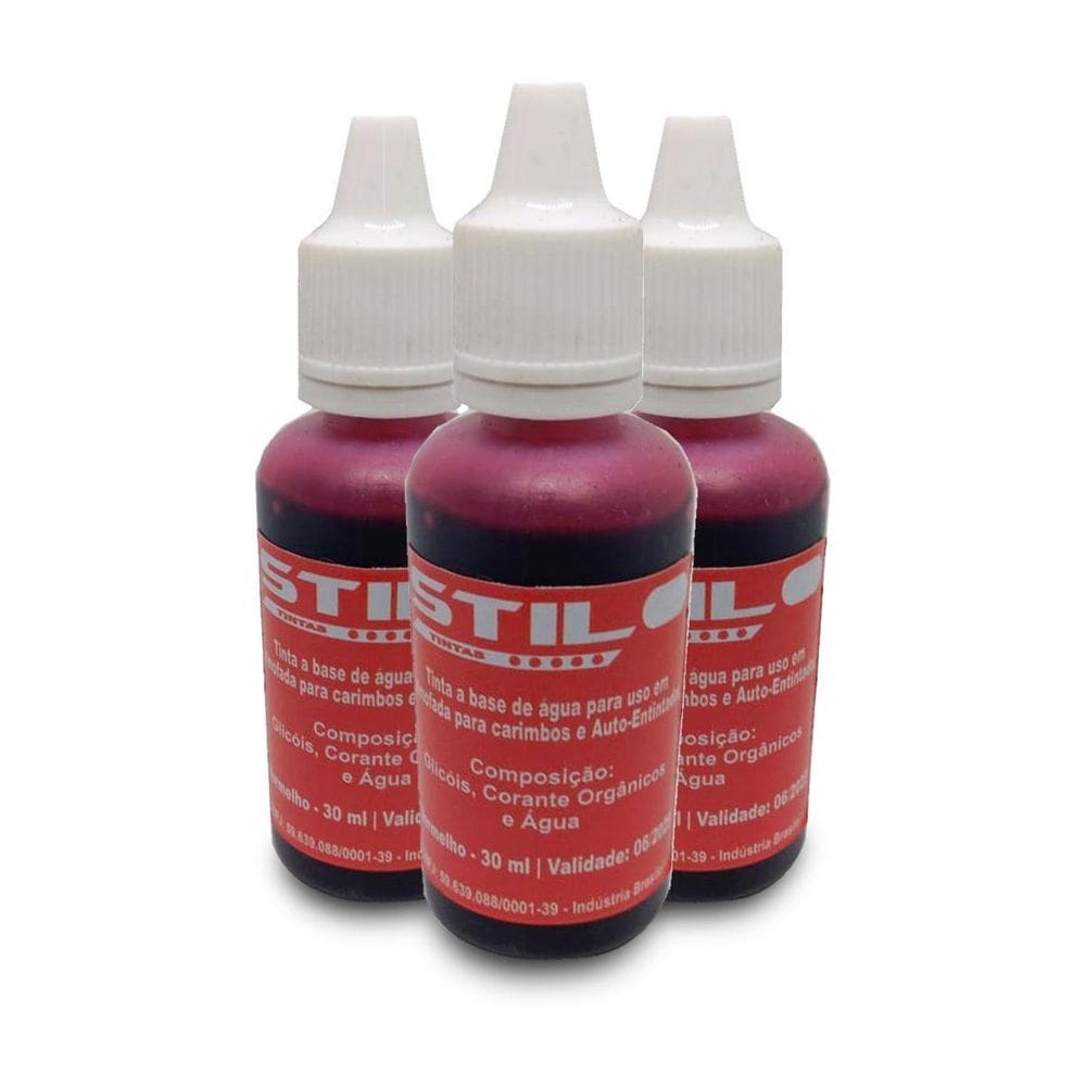 Kit 3 Tintas De Carimbo Automático 30Ml Vermelho