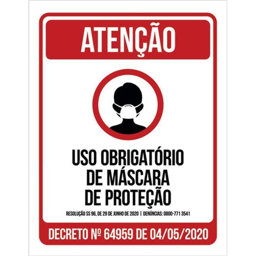 Kit 10 Placa Uso Obrigatório Máscara Proteção 36X46