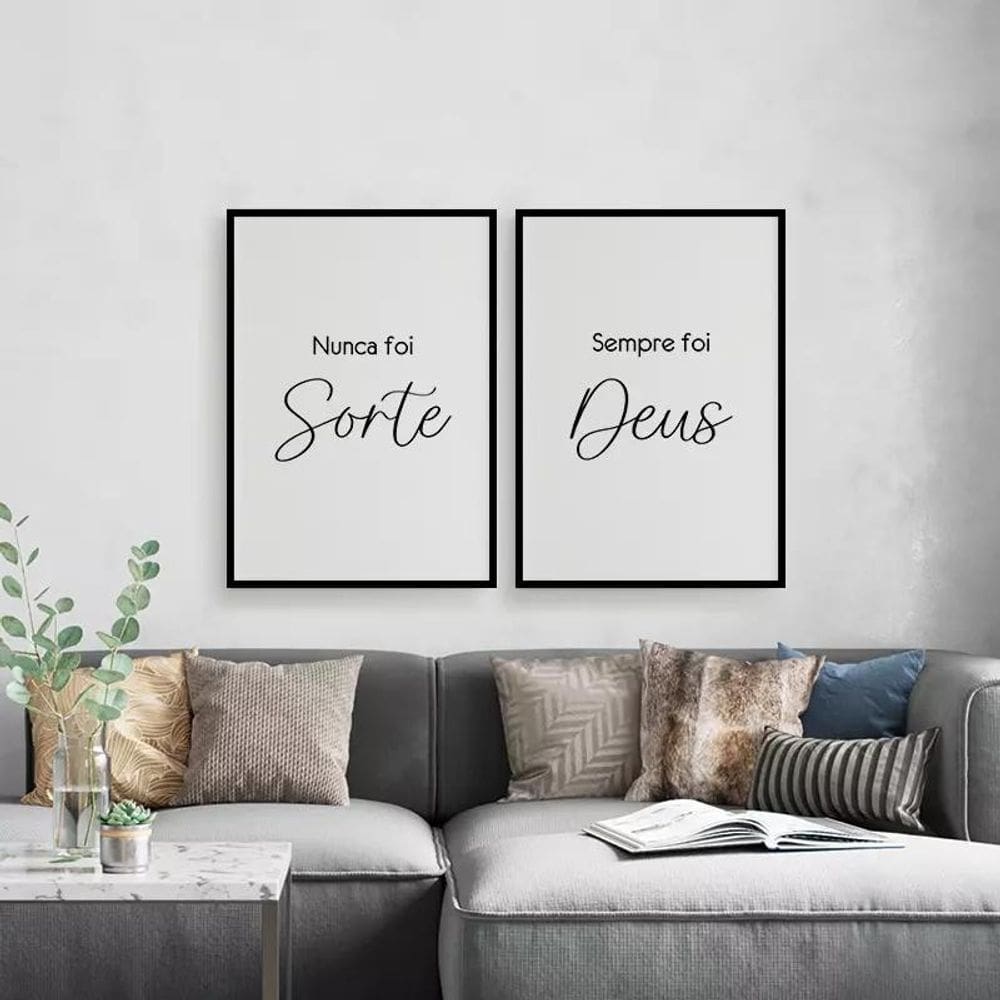 Kit 2 Quadros Nunca Foi Sorte Sempre Foi Deus 45X34Cm Preta