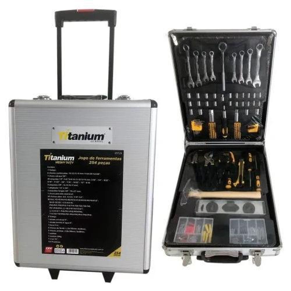 Jogo De Ferramentas Titanium Com 254 Peças E Maleta Com Roda