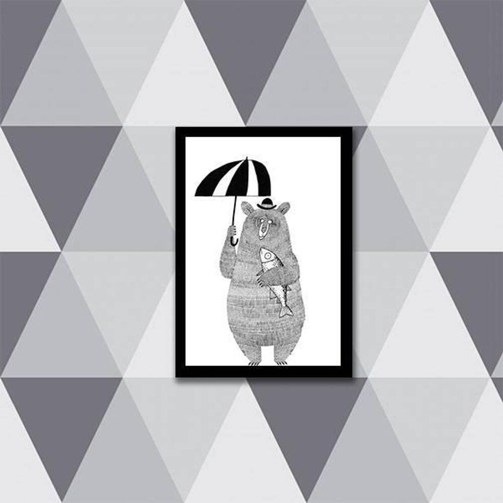 Quadro Infantil Urso Estilo Escandinavo 45X34 Preta