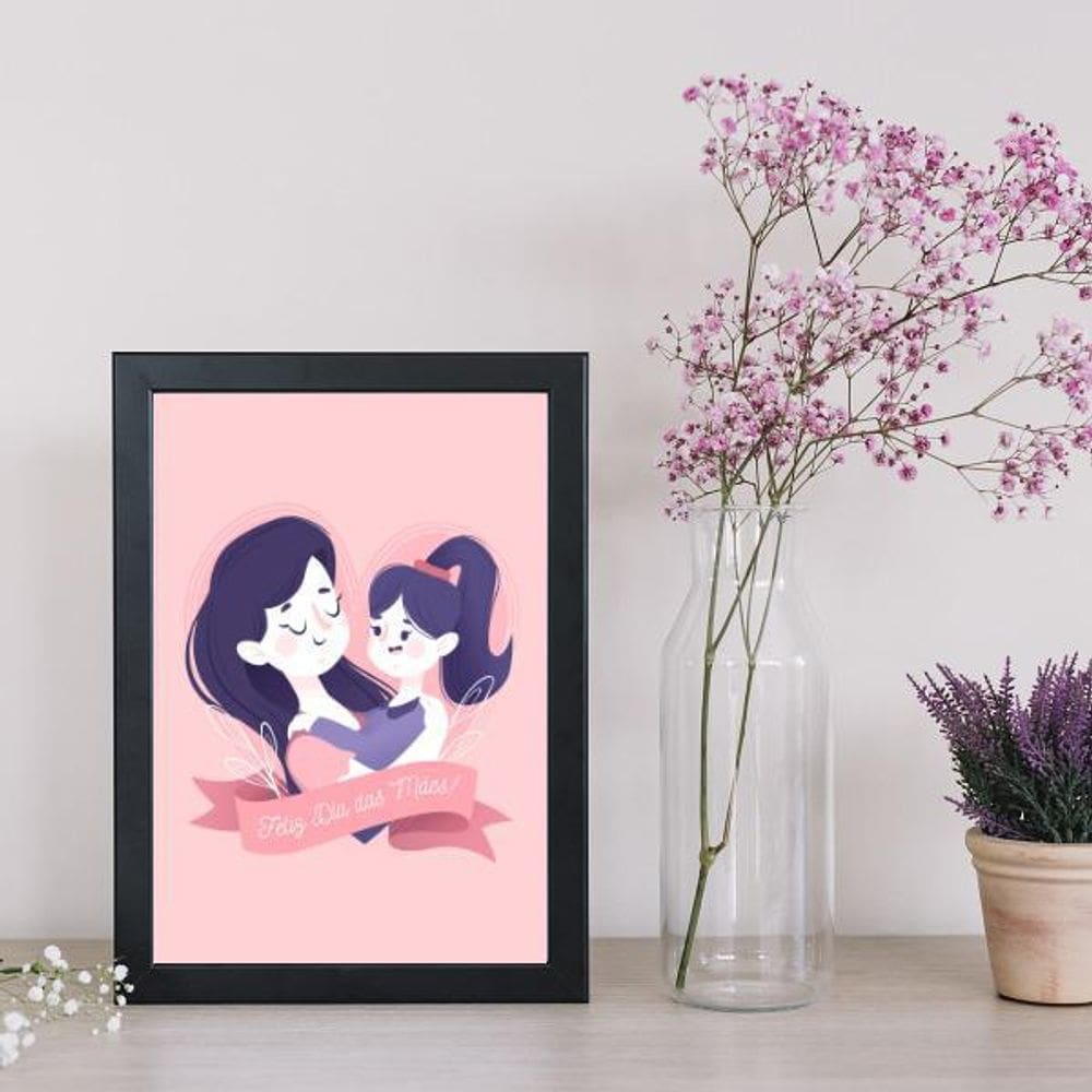Quadro Decorativo Desenho Feliz Dia Das Mães 45X34Cm