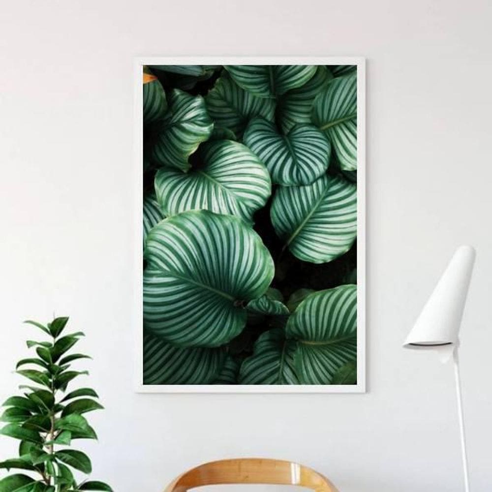 Quadro Decorativo Foto De Folhas 34X23Cm - Moldura Branca