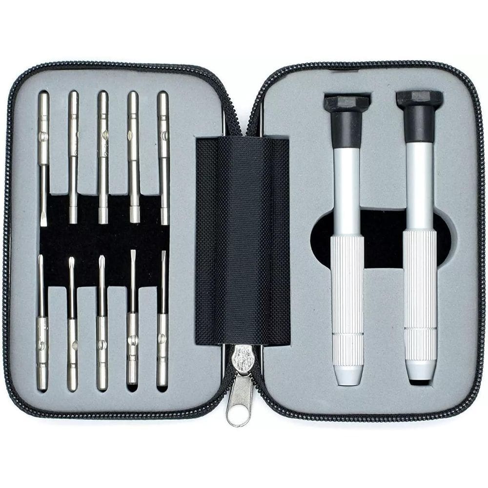 Kit Chave Relógio Óculos 02 Bases 10 Ponteiras Prateado