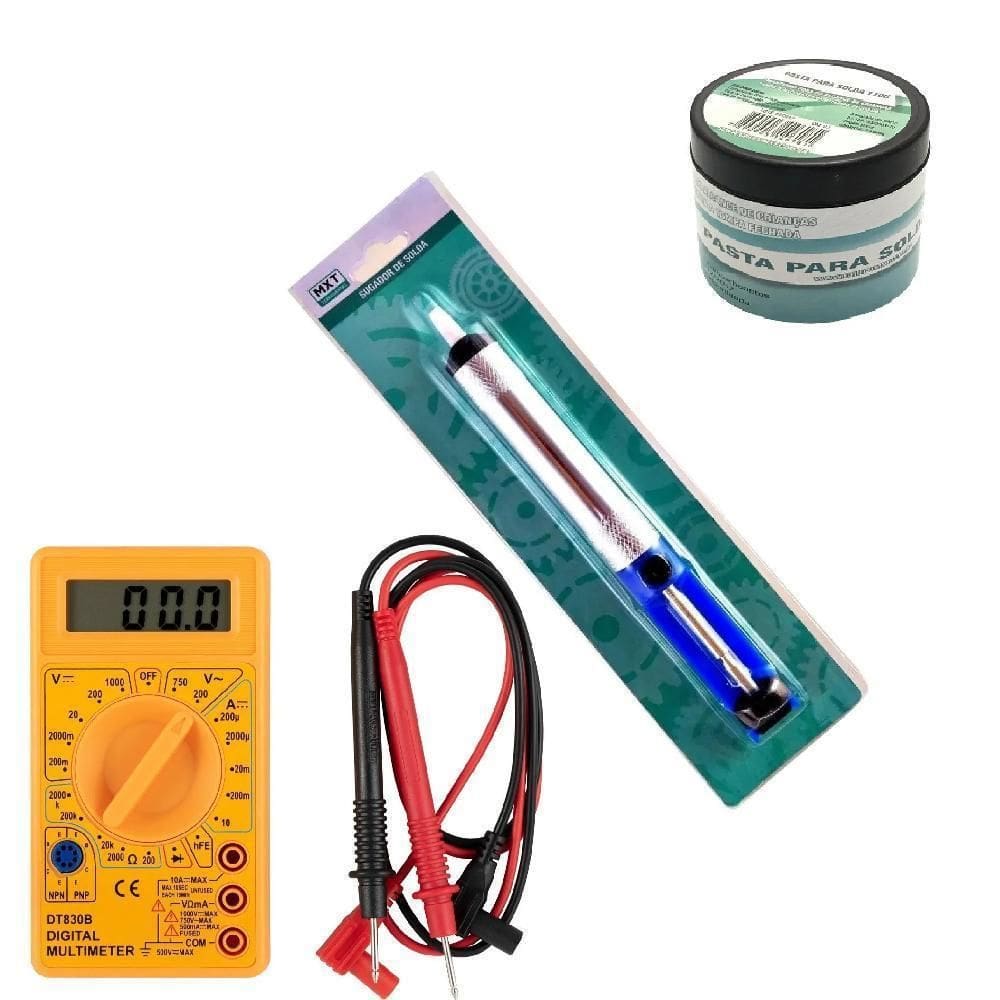 Kit Solda Multímetro + Sugador + Pasta Para Solda 110G