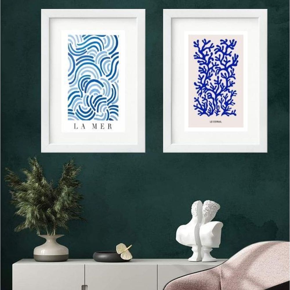 Kit 2 Quadros Mar E Coral Azul - 60X48Cm