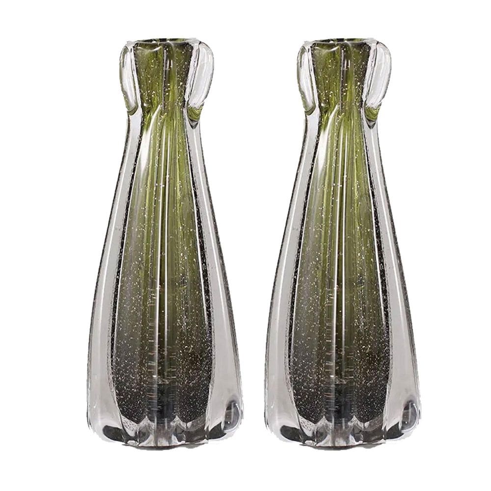 Kit 2 Vaso Murano Vidro Cristal 18X6,5Cm Decoração Verde