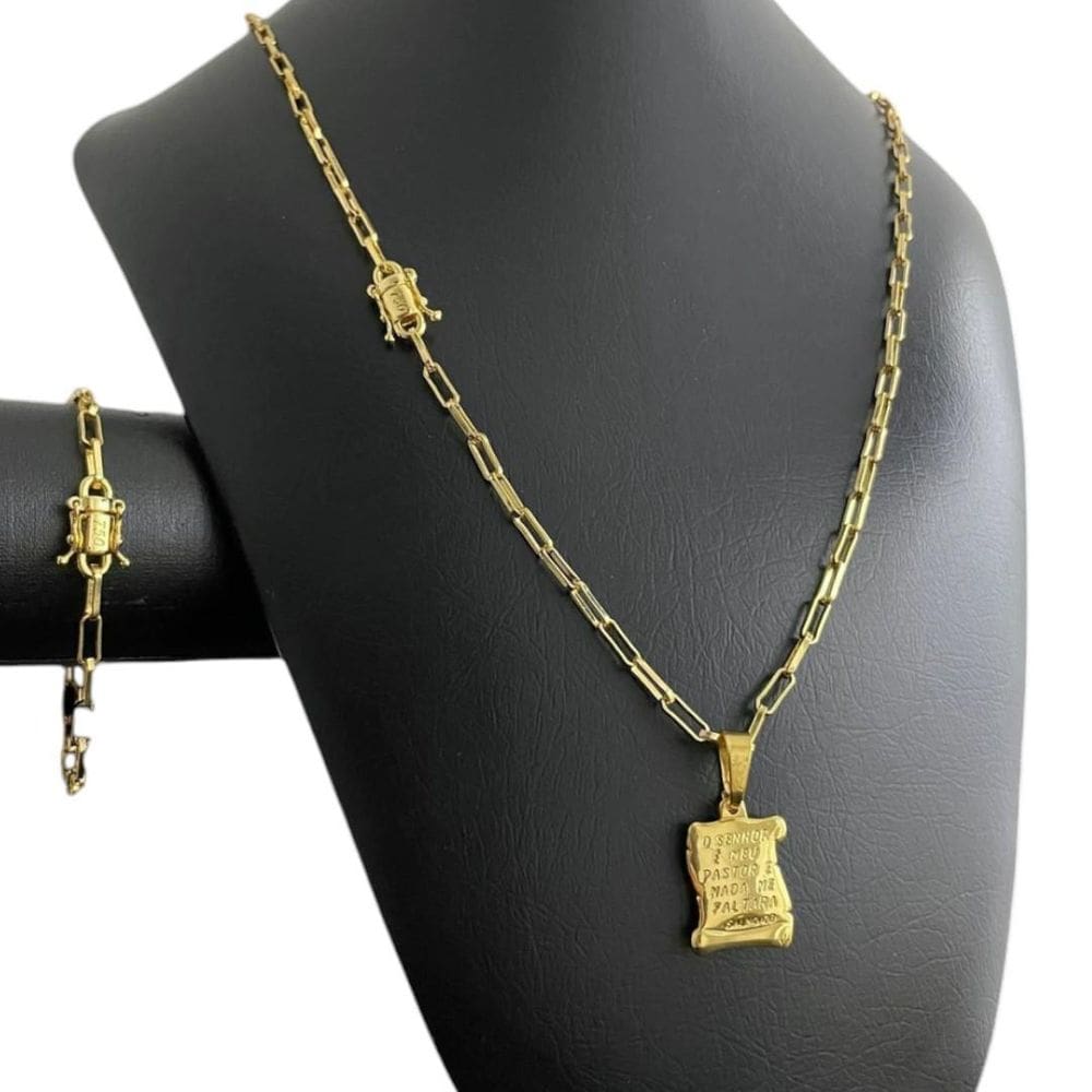 Kit Tijolinho 4Mm - Pingente `O Senhor ` Banhado A Ouro 18K