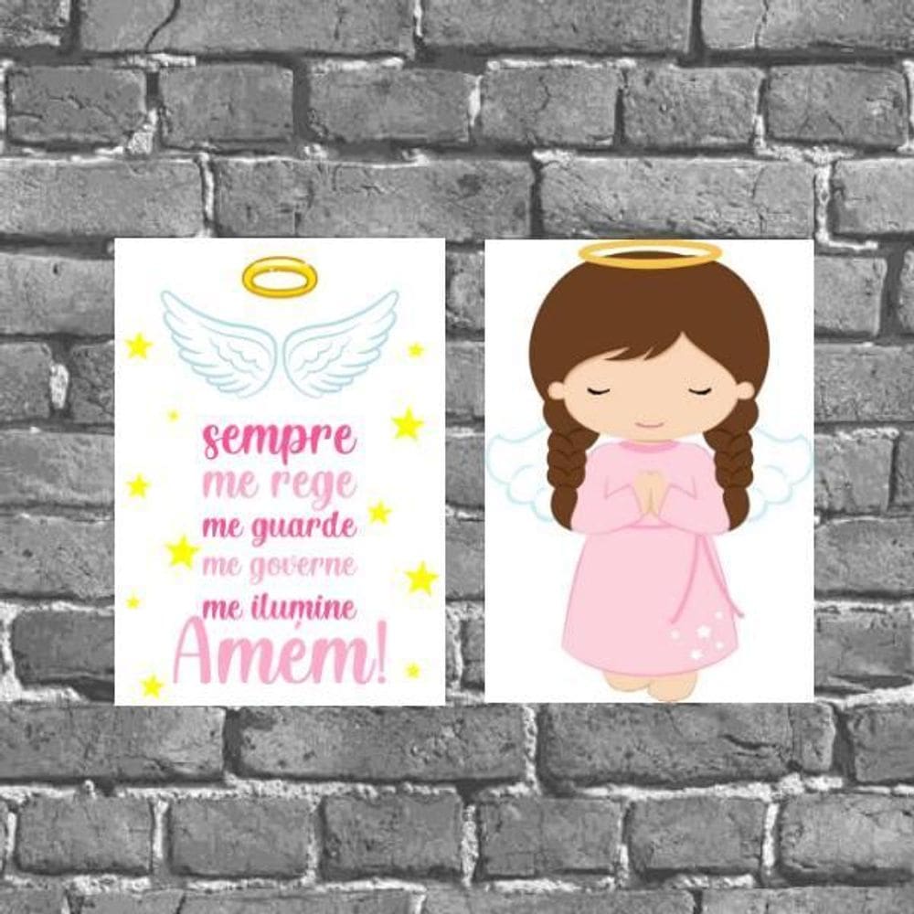 Kit 2 Placas Parede Anjo Da Guarda Rosa 18X27Cm