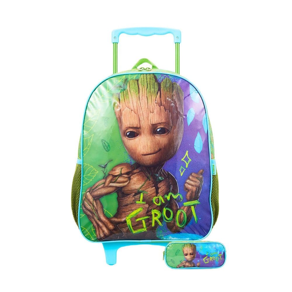 Kit Escolar Mochila Rodinha +Estojo Groot Guardiões