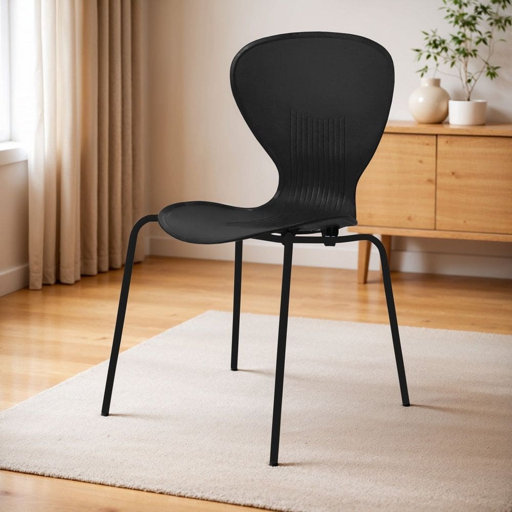 Cadeira Empilhável Base Aço Tubular Flash Preto