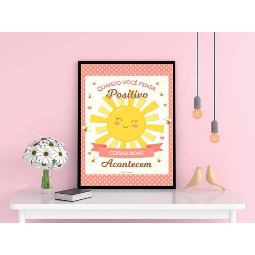 Quadro Decorativo Pensamento Positivo Moldura Preta 24X18Cm