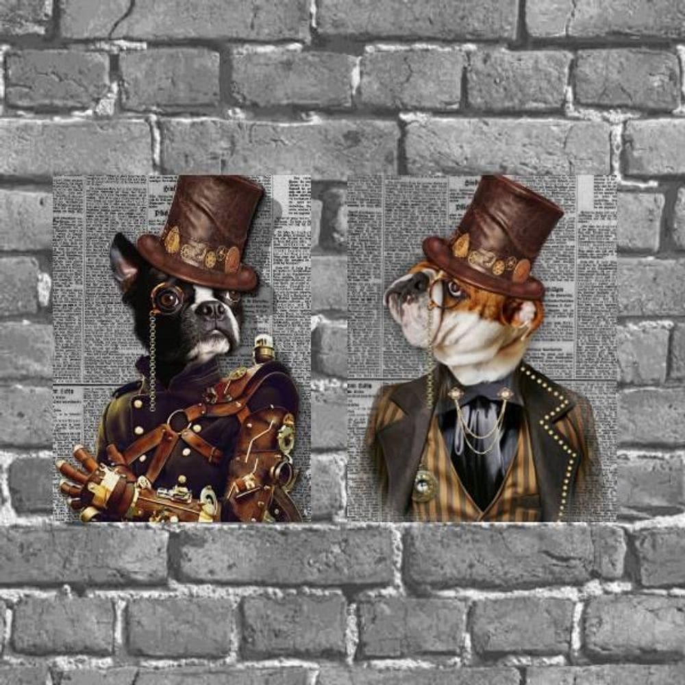 Kit 2 Placas Vintage Cachorros Humanos 18X27Cm