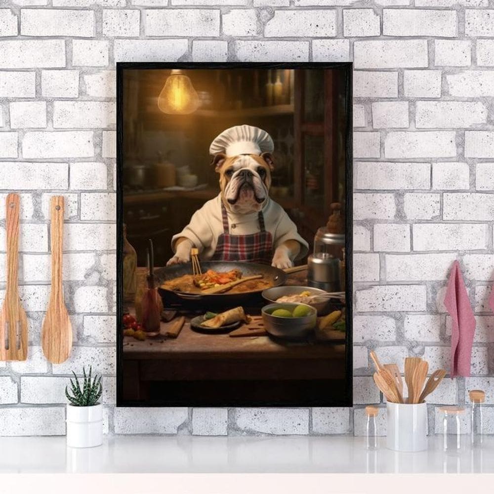 Quadro Para Cozinha Cão Bulldog Inglês 24X18Cm - Com Vidro