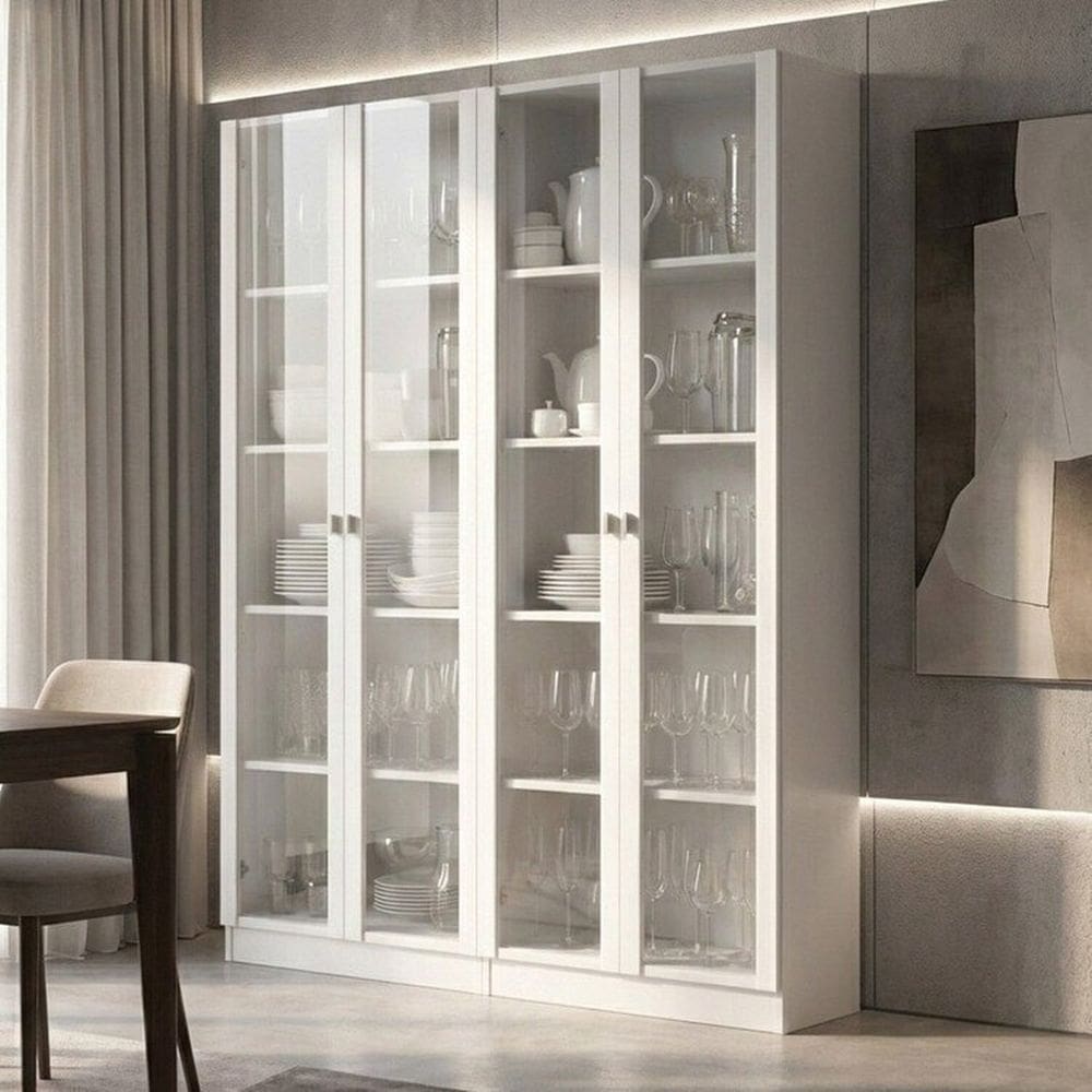 Kit 2 Cristaleiras Multiuso com 4 Portas de Vidro e 8 Prateleiras Branco