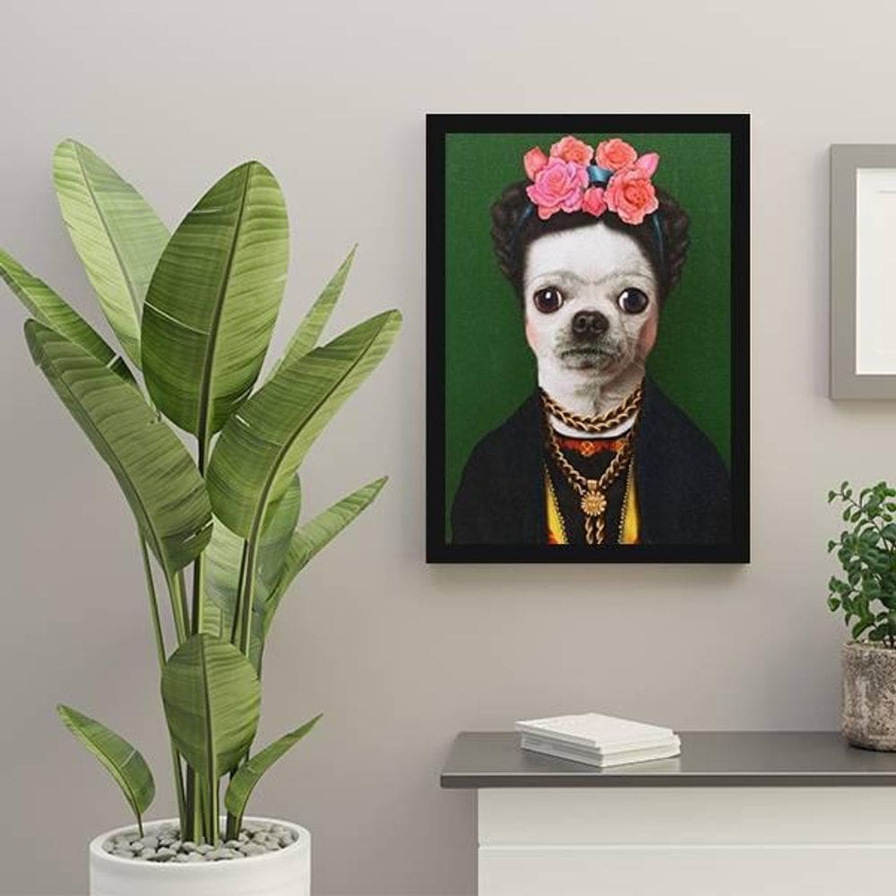 Quadro Decorativo Pincher A La Frida 45x34Cm Moldura Preta