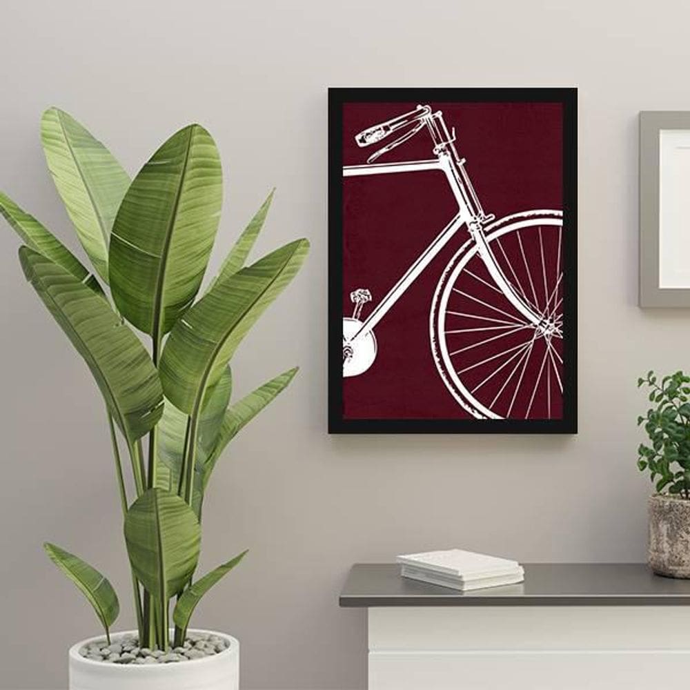 Quadro Decorativo Bicicleta Fundo Vinho Moldura Preta