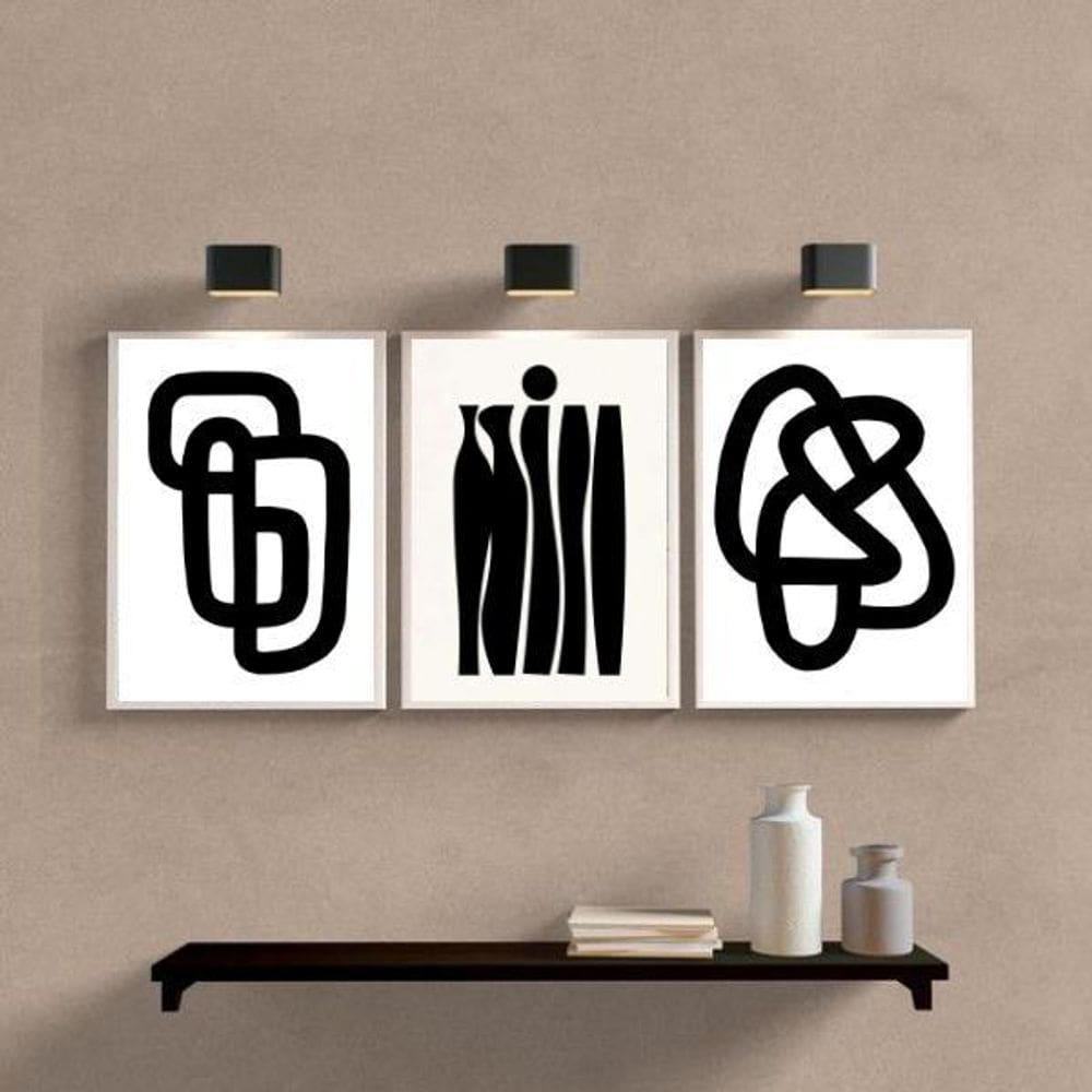 Kit 3 Quadros Decoração Minimalista Branco e Preto 24x18cm