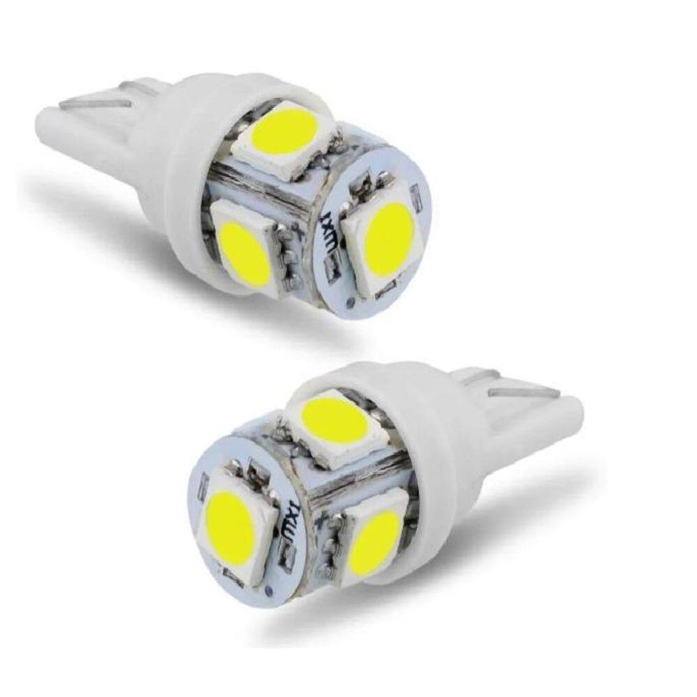Kit Com 10 Lâmpadas Pingo 5 Leds T10 Xenon Super Branca