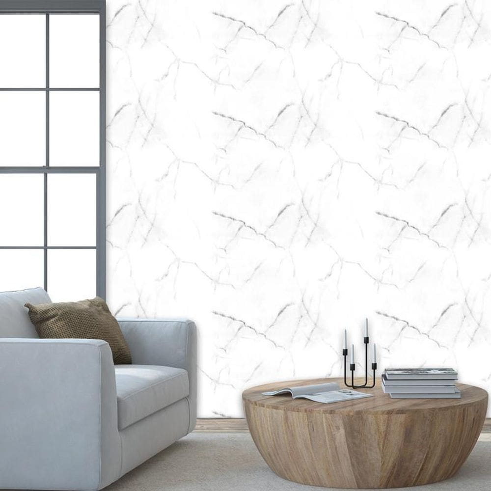 Papel De Parede Marmore Pigues Cinza Autocolante Sala Cozinh