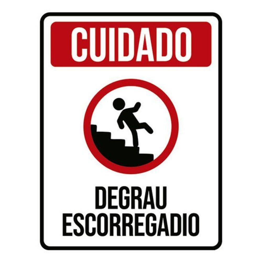 Kit 5 Placas Sinalização - Cuidado Degrau Escorregadio