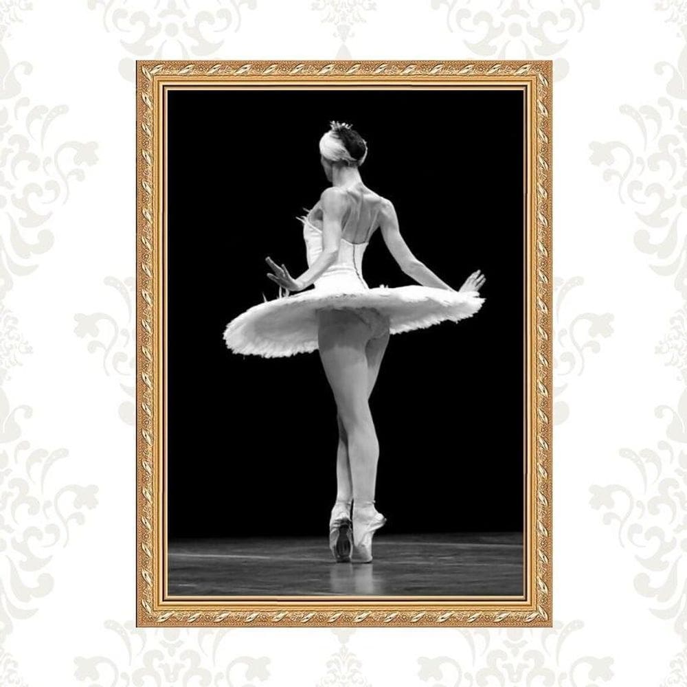 Quadro Moldura Dourada Fotografia Bailarina 33X24Cm