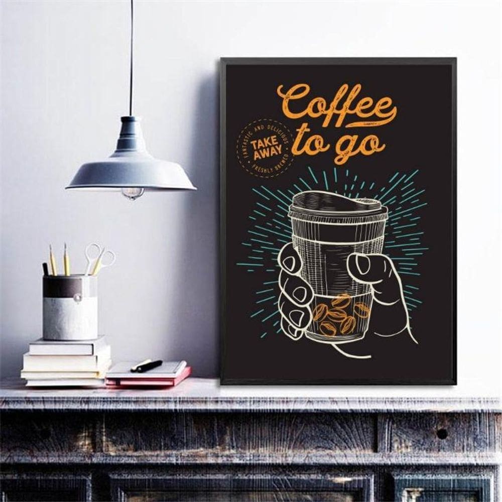 Quadro Retrô Café - Coffee To Go 45X34Cm - Com Vidro