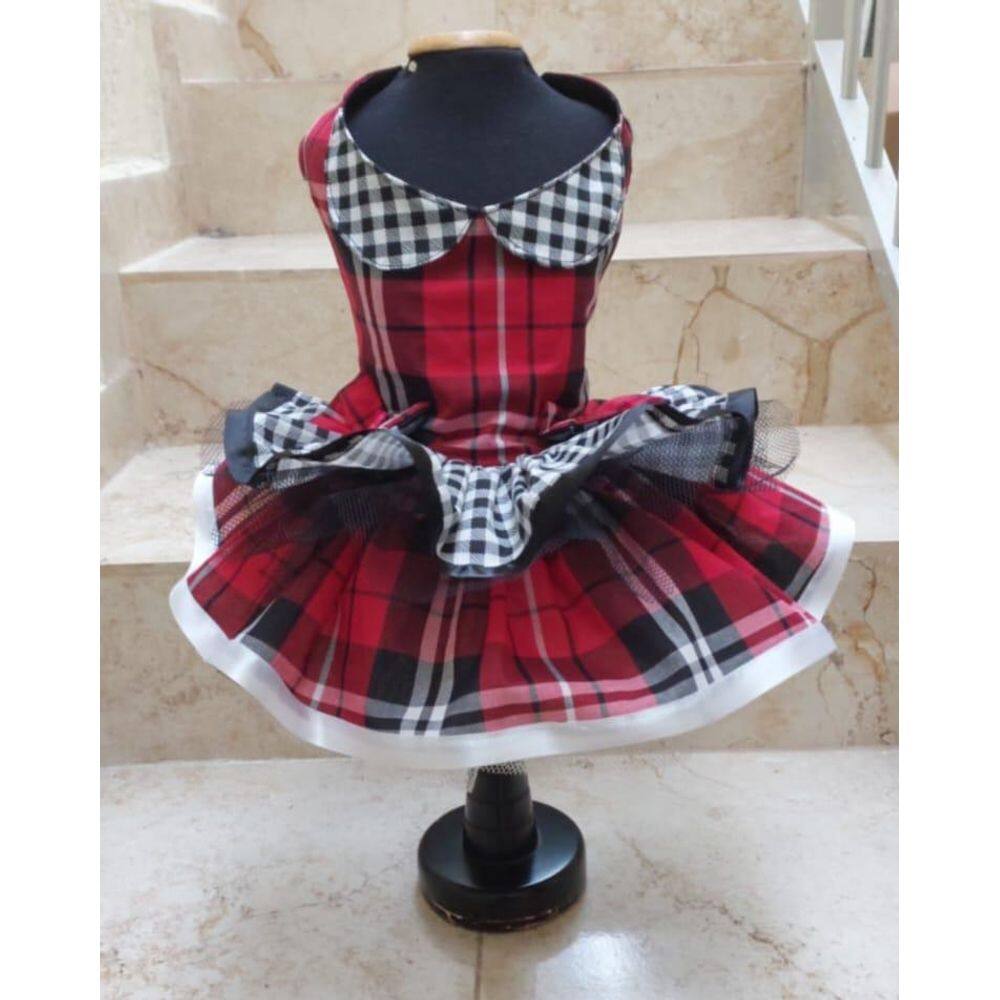 Vestido Pet Festa Junina Xadrez Luxuoso - Tamanho P