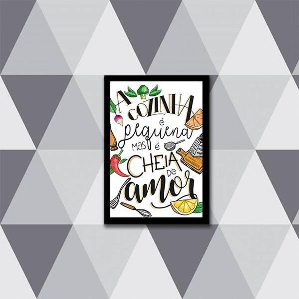 Quadro Cozinha Pequena Mas Cheia De Amor 45X34 Vidro Preta