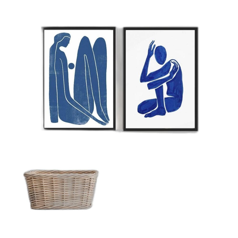 Quadros Nú Artístico Abstrato Azul 24x18cm - Madeira Branca