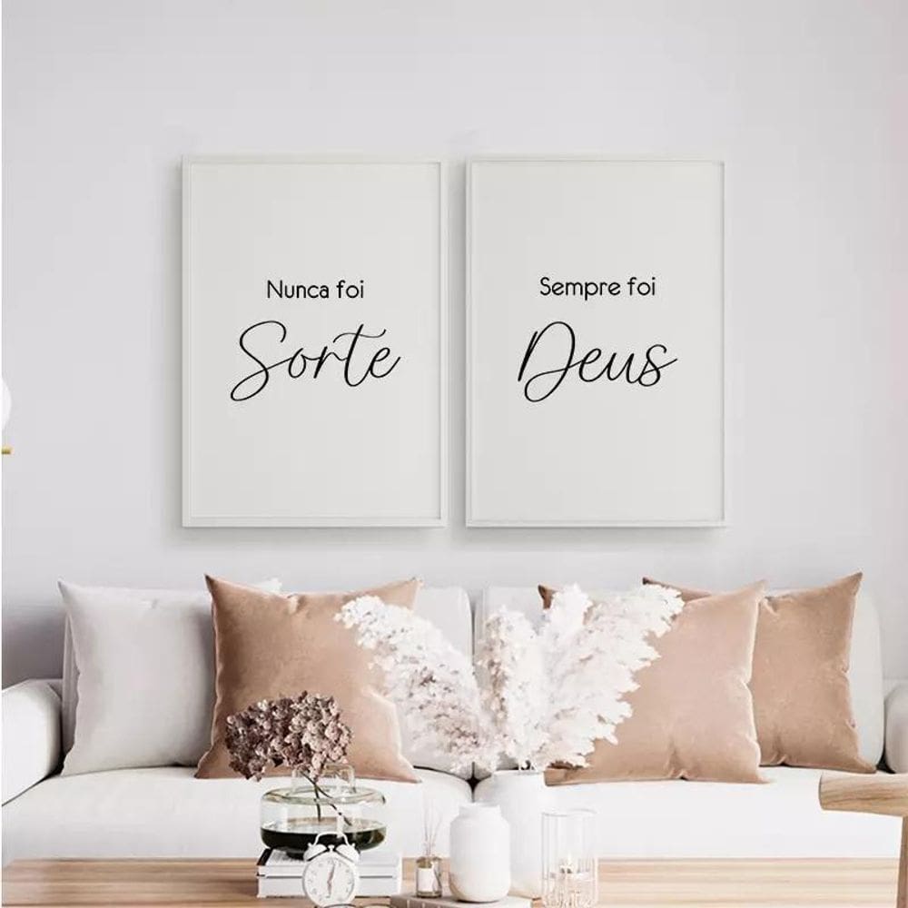 Kit 2 Quadros Nunca Foi Sorte Sempre Foi Deus 24X18Cm Branca