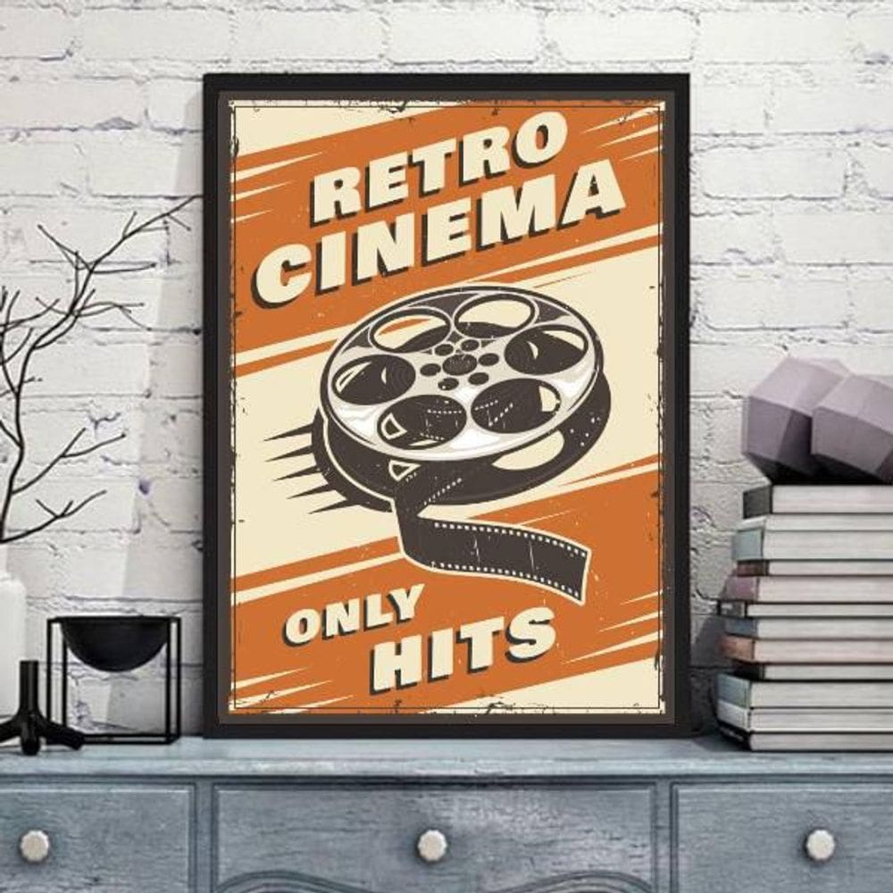 Quadro Decorativo Retrô Cinema Only Hits 45X34 Moldura Preta