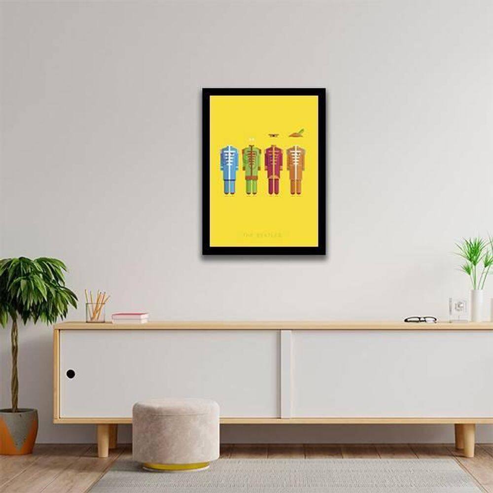Quadro Ilustração Beatles Amarelo 24X18Cm - Com Vidro