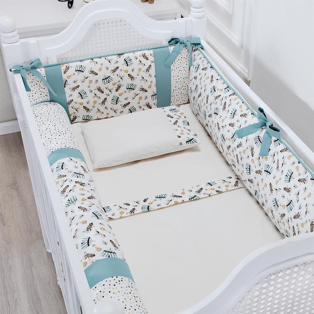 Kit Berço Contemporâneo Circus Verde Malva - 06 Peças