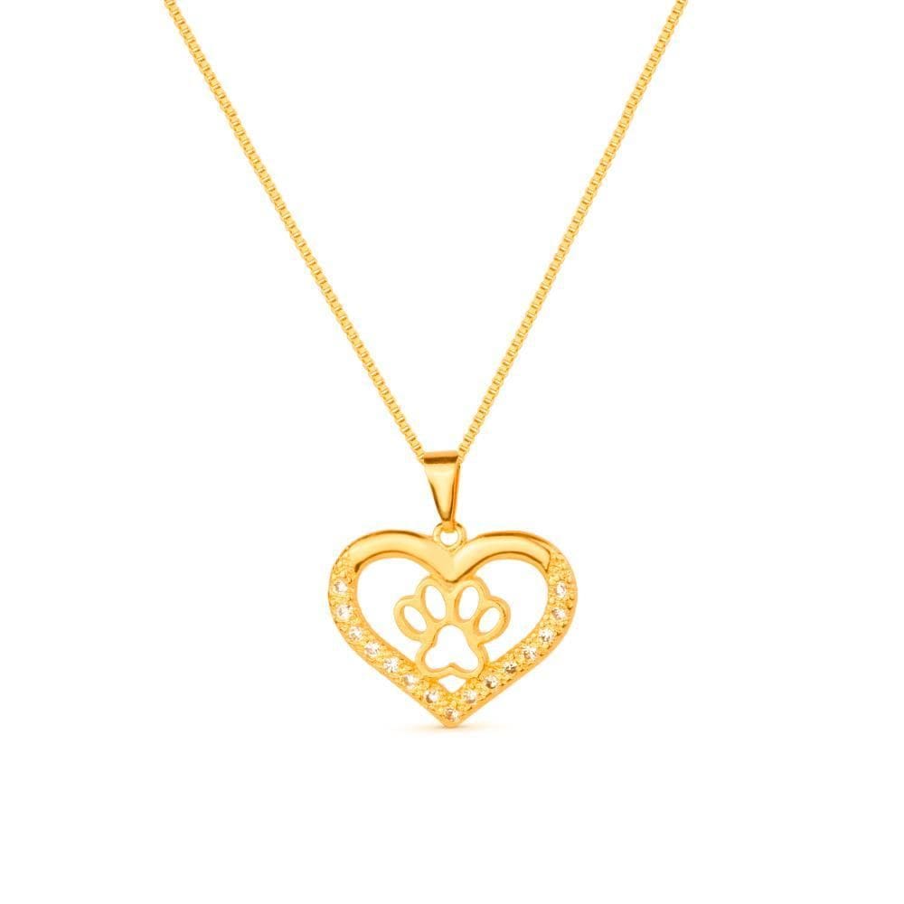Colar Dourado Chocker De Coração E Pata Pet Zircônia