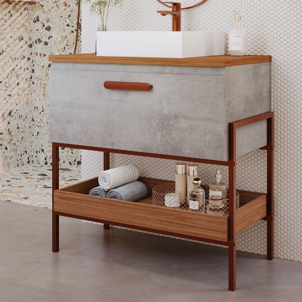 Armário de Banheiro Porti 60 Cm 1 Porta 100% Mdf Cimento/Freijó - Mgm Móveis