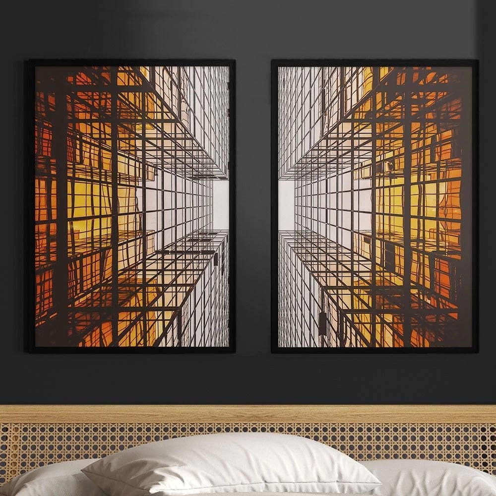 Kit 2 Quadros Arquitetura - Estrutura Prédio 33X24Cm - Vidro