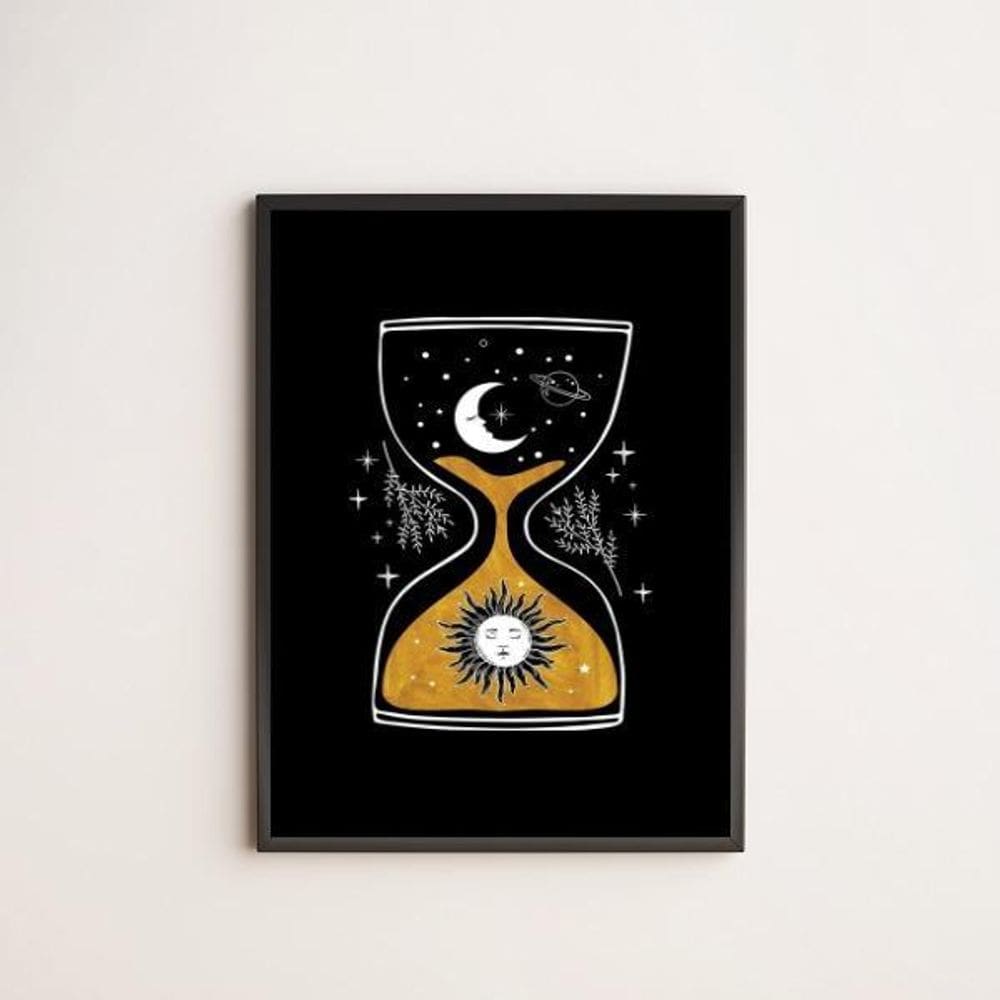 Quadro Decorativo Ampulheta Universo 45X34Cm Com Vidro Preta