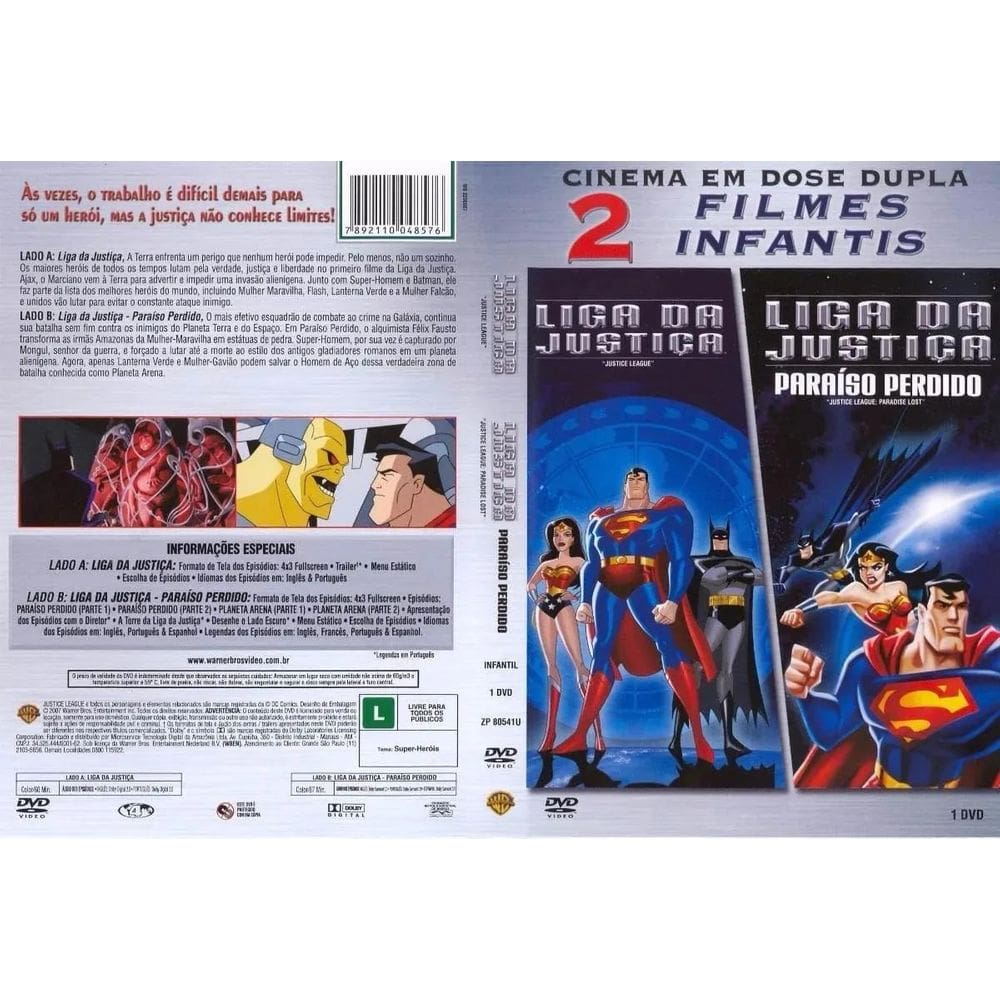 Dvd Liga Da Justiça + Paraíso Perdido - Animações Dc