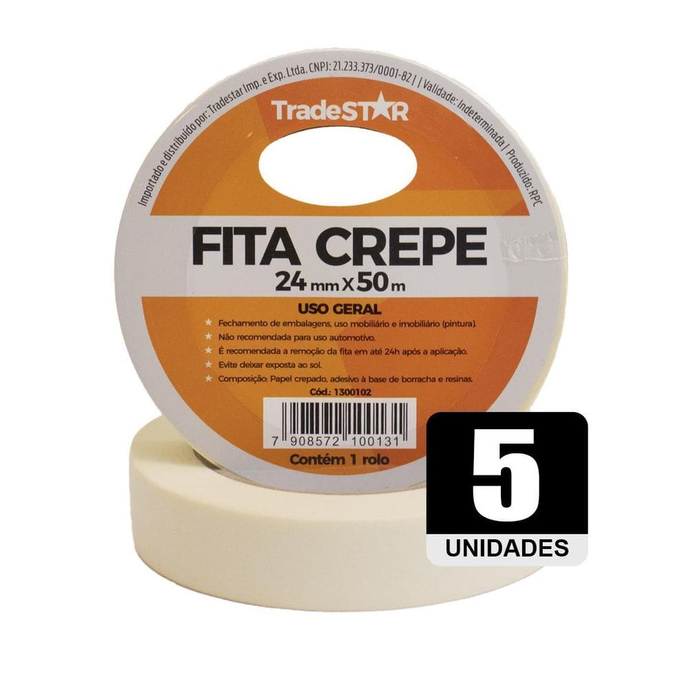 Fita Adesiva Crepe Papel 24Mm X 50M C/5 Rolos 24X50