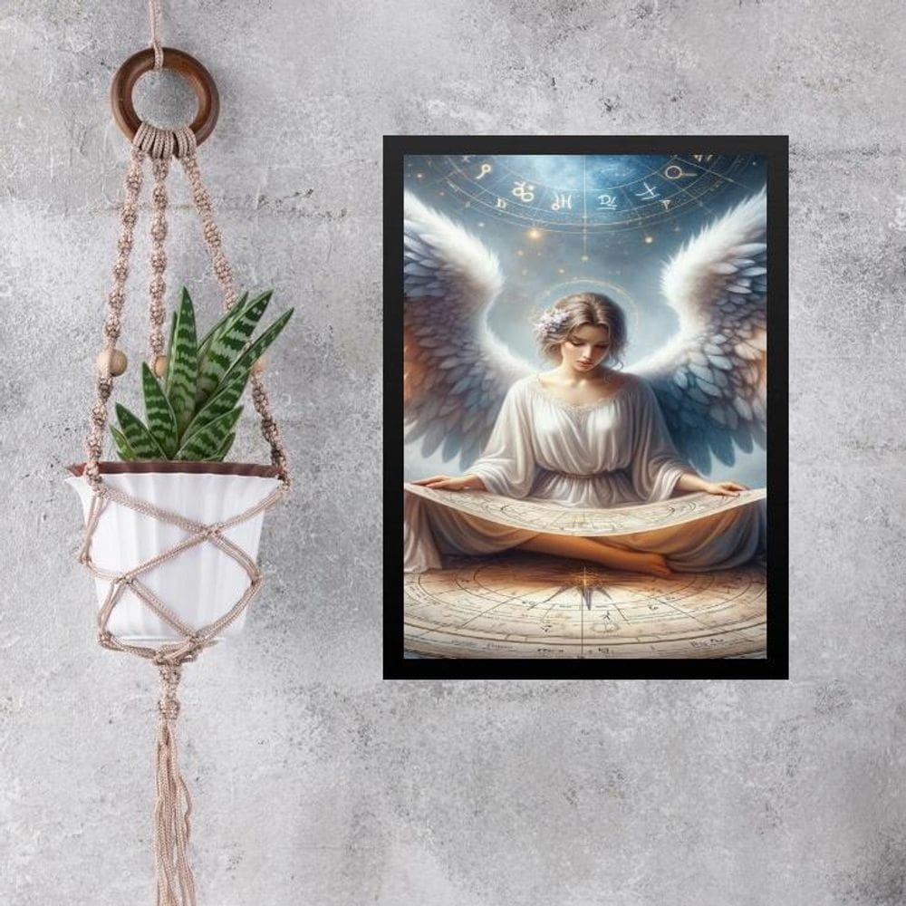 Quadro Decorativo Anjo Com Mapa Astral 24X18Cm - Com Vidro