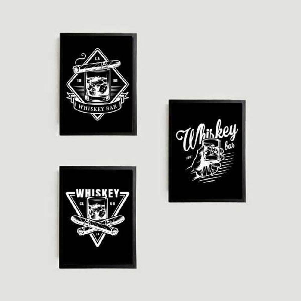 Quadros Whiskey 24X18Cm Kit 3 - Moldura de Madeira Branca