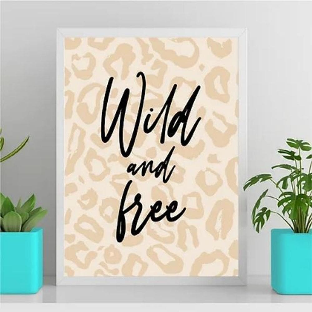 Quadro Wild And Free - Oncinha 24X18Cm - Com Vidro Branca