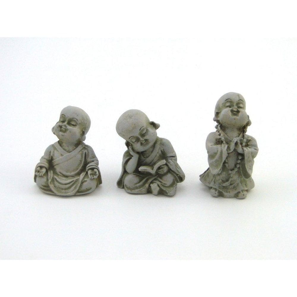 Estátua Trio Mini Buda Japonês Cor Cimento Resina 8 Cm