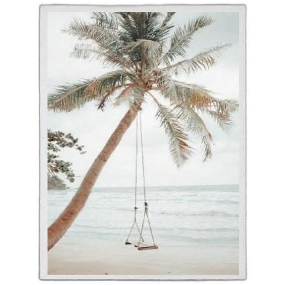 Quadro Praia Coqueiro Balanço 33X24Cm Madeira Branca