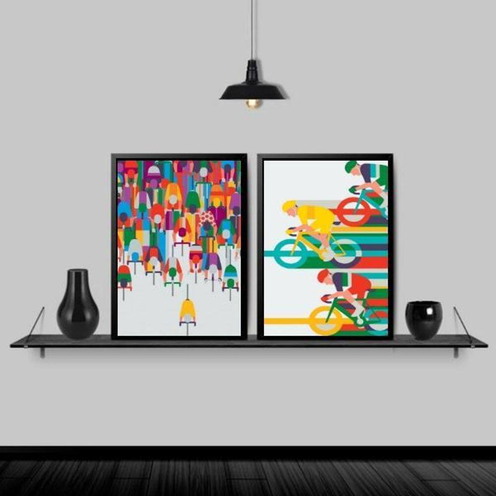 Kit 2 Quadros Ciclistas Ciclismo 33X24Cm Preta