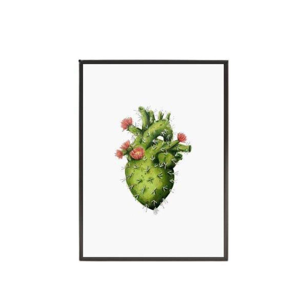Quadro Decorativo Coração De Cacto 34X23Cm