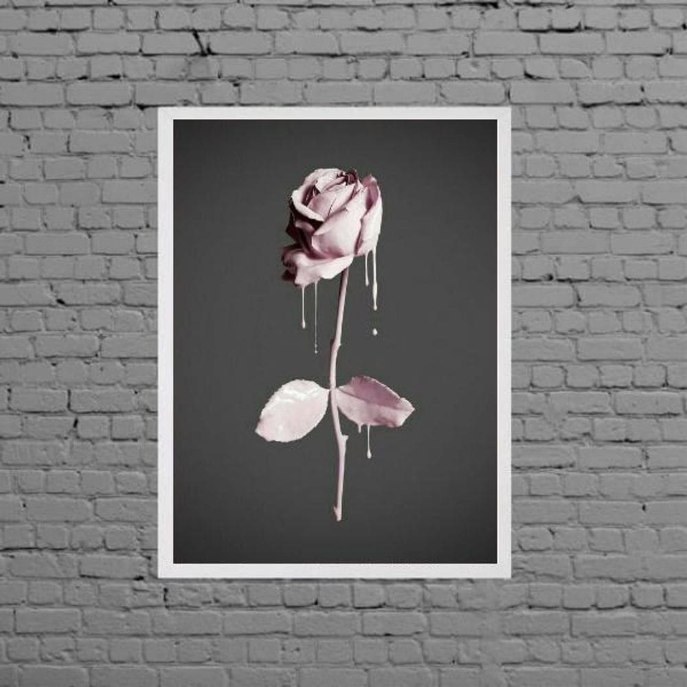 Quadro Decorativo Rosa De Tinta Rosa 24X18Cm